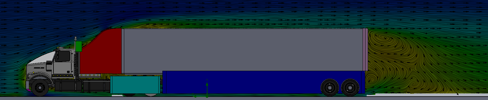 Aerodynamic Truck Flow Velocity Cut Plot - Side View