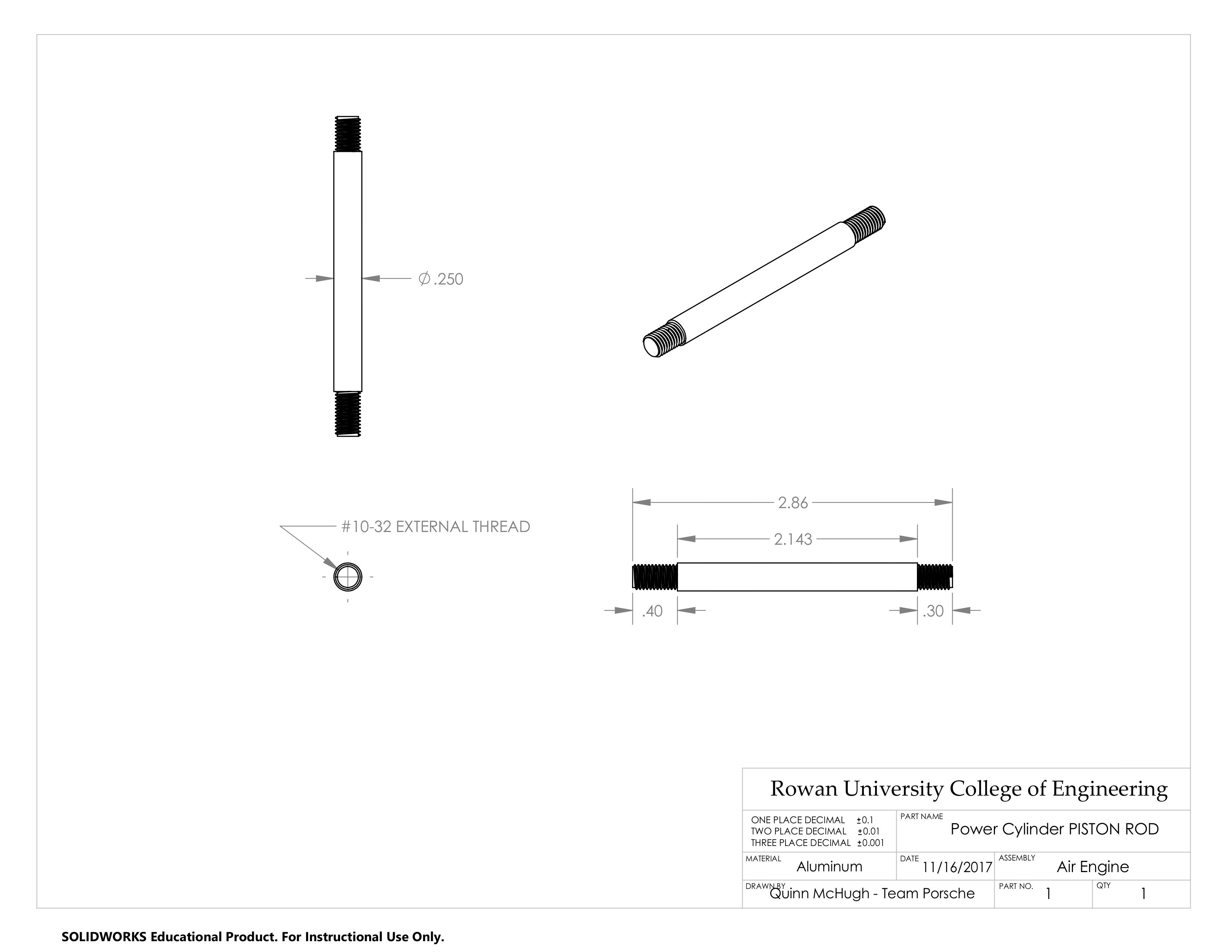 CAD Drawing - Power Cylinder Piston Rod