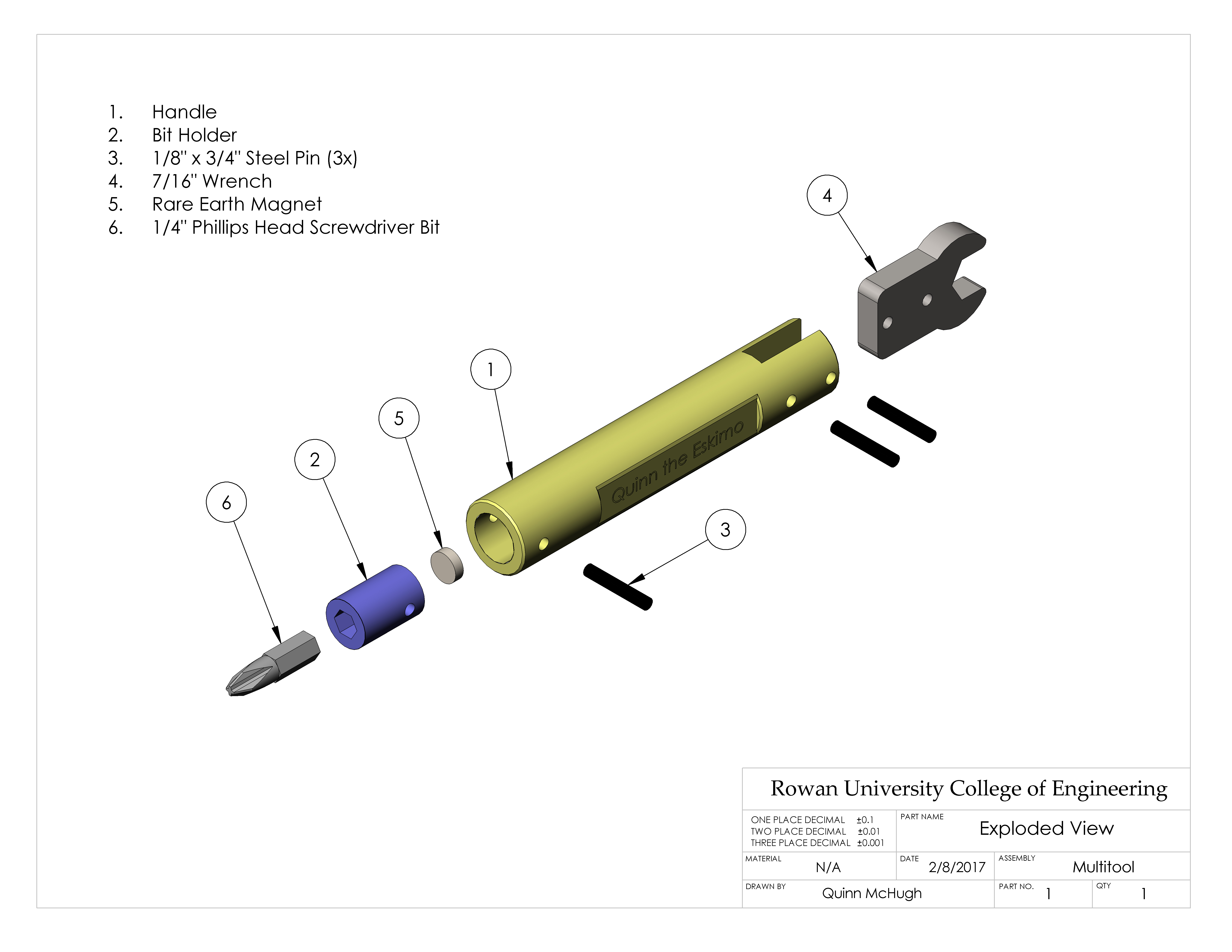 Machined Multitool CAD Drawing - Assembly