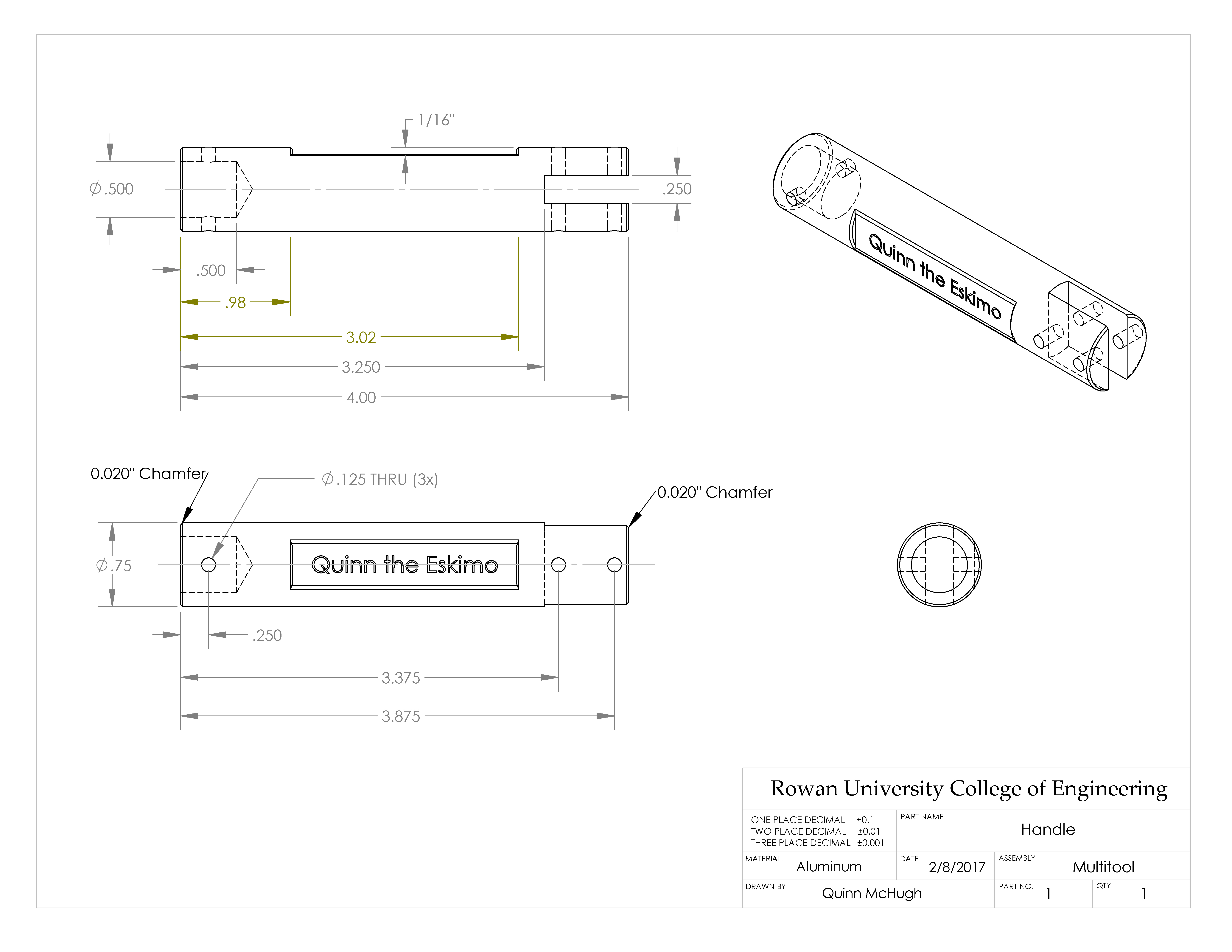 Machined Multitool CAD Drawing - Handle