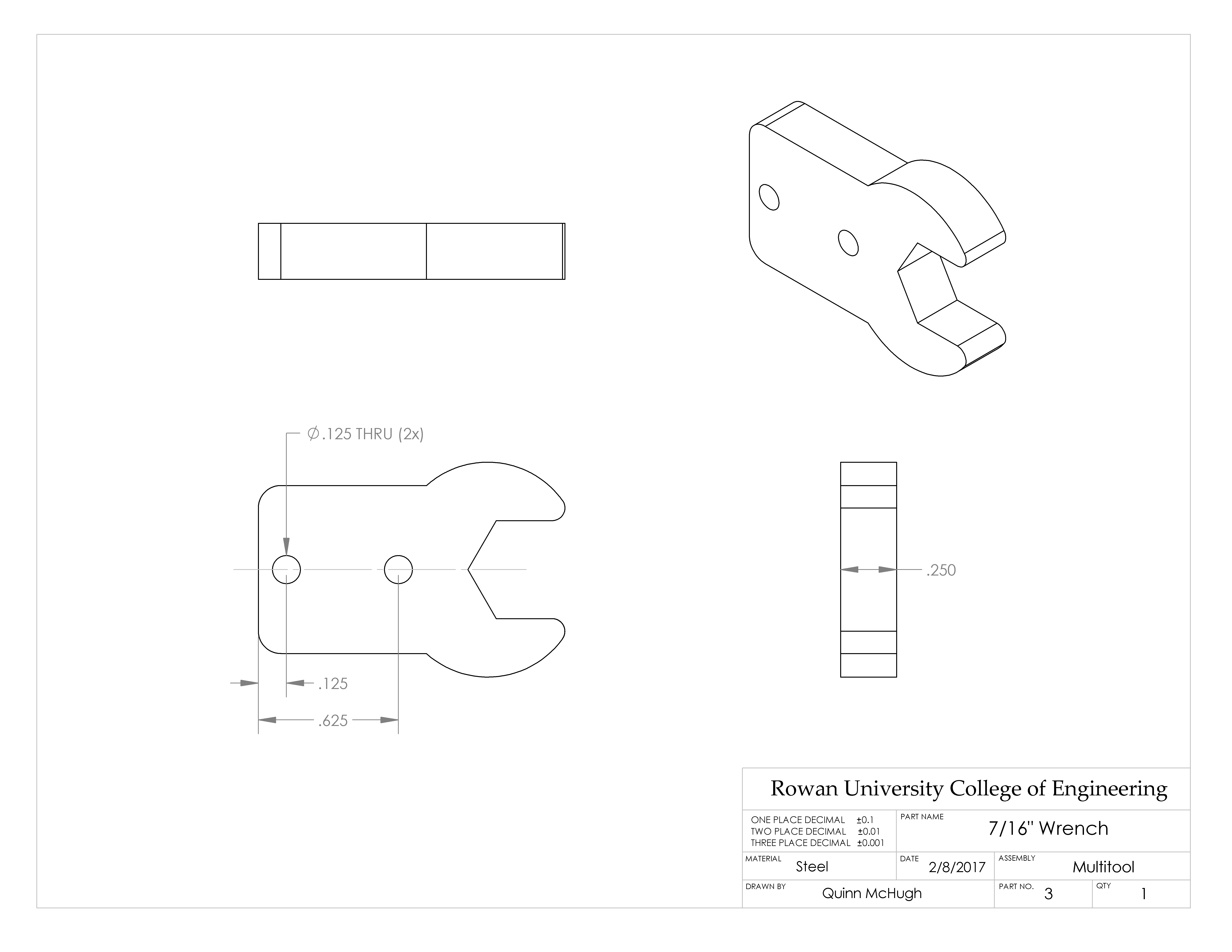 Machined Multitool CAD Drawing - Wrench